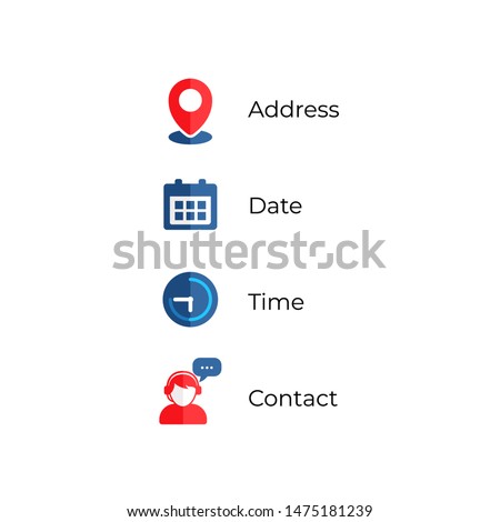 Address, date, time, contact icons vector illustration