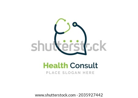 Doctor talk logo design template. Stethoscope isolated on bubble chat symbol.