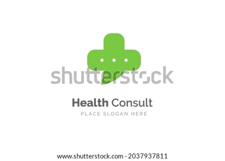 Health consult logo design template. Medical cross shape isolated on bubble chat symbol