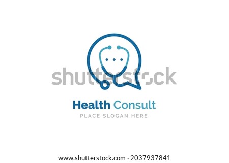 Health consult logo design template. Stethoscope isolated on bubble chat symbol