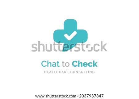 Health consult logo design template. Medical cross shape isolated on bubble chat symbol.