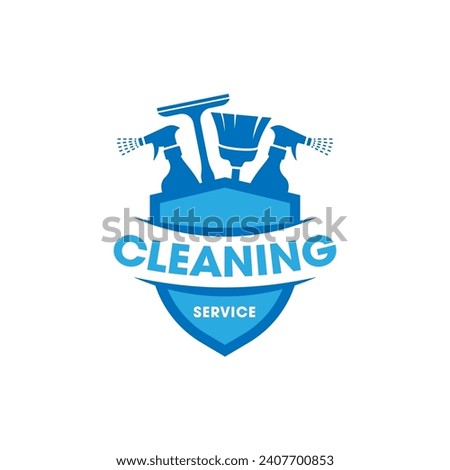 Creative Cleaning Service Logo isolated on shield emblem
