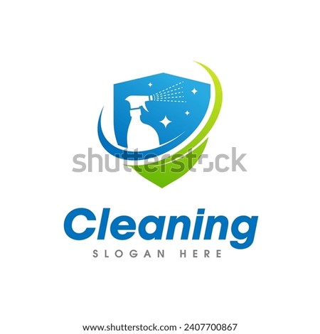 House Cleaning Service Logo. Cleaner spray isolated on shield shape