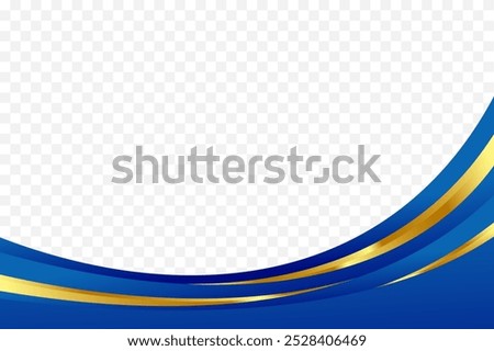 Blue and Gold curve wavy vector border for footer header background. Suitable for certificate, flyer, letterhead, banner, etc background