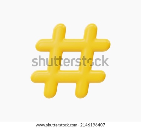 3d Realistic Hashtag symbol vector illustration.
