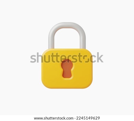 3d Realistic Yellow Locked padlock vector illustration