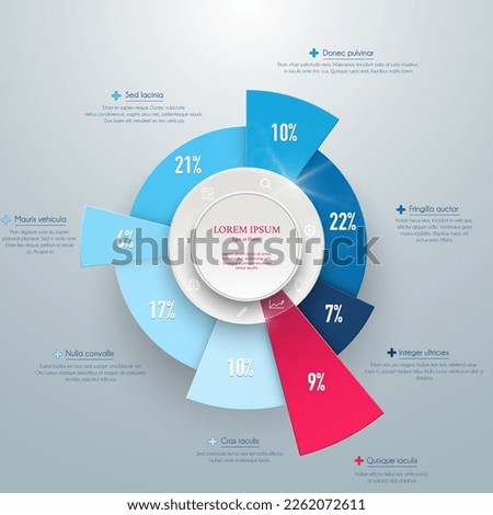 Business pie chart, diagram, graph in blue and red colours, 3D vector illustration for Your documents, visualisation reports, presentations and infographic.