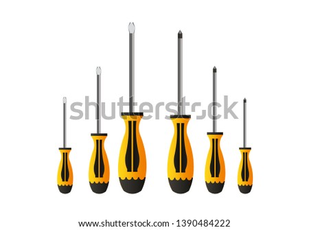 Screwdrivers vector illustration, flat and Phillips screwdriver
