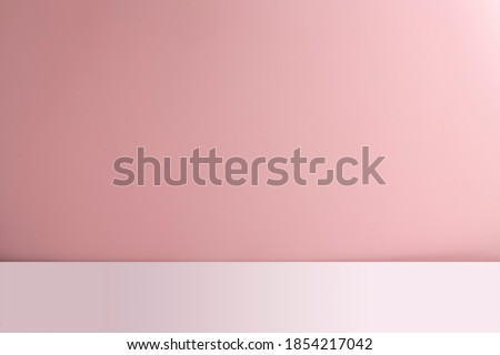 Abstract empty pink background with white base. Scene for advertising, cosmetic ads, showcase, presentation, website, banner, cream, fashion. Illustration. Product display