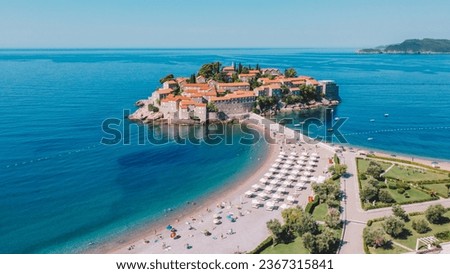 Similar – Image, Stock Photo Aerial view at Sveti Stefan islet in Montenegro