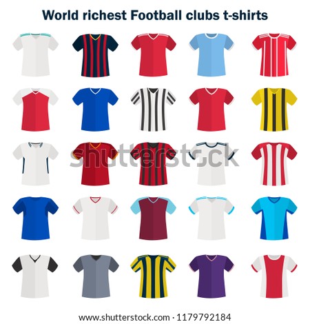 World football team shirt color vector icon set. Flat design