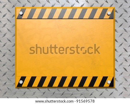A blank construction sign bolted to a diamond plate background