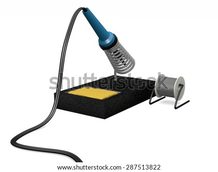 A soldering iron in holder ready to use