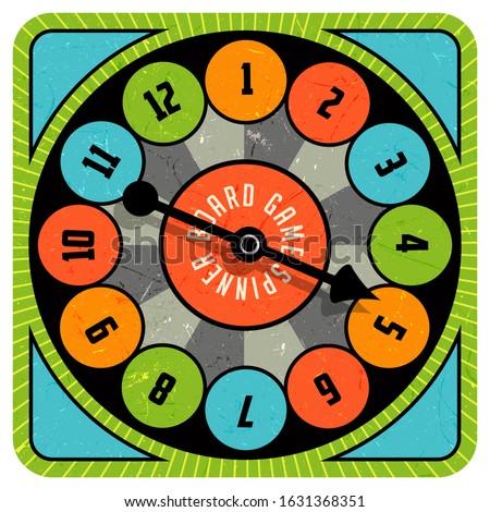 Vintage style spinner for board game with spinning arrow, numbers, and letters. Design elements for web pages, gaming, print, games. 