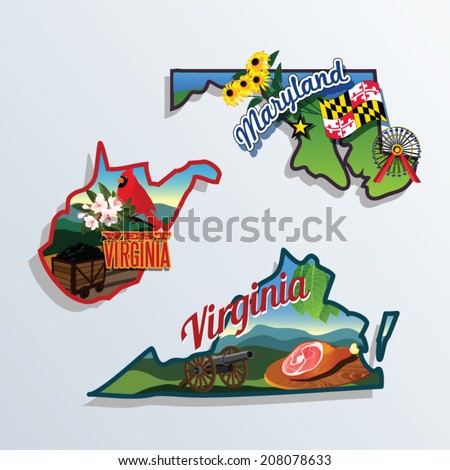 West Virginia, Virginia, Maryland United States vector illustrations