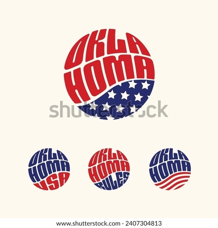 Oklahoma USA patriotic sticker or button set. Vector illustration for travel stickers, political badges, t-shirts.