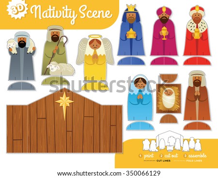 Nativity Scene. Vector print and assemble set