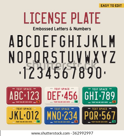 3d license plate font and license plate set