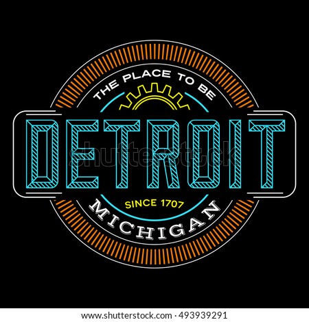 detroit, michigan linear logo design for t shirts and stickers