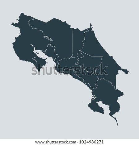 Costa Rica map on white background vector, Costa Rica Map Outline Shape Gray on White Vector Illustration, High detailed Gray illustration map Costa Rica.
