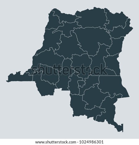 Congo DR map on white background vector, Congo DR Map Outline Shape Gray on White Vector Illustration, High detailed Gray illustration map Congo DR.