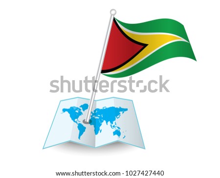 Map with flag of Guyana isolated on white. National flag for country of Guyana isolated, banner for your web site design logo, app, UI. check in. map Vector illustration, EPS10.