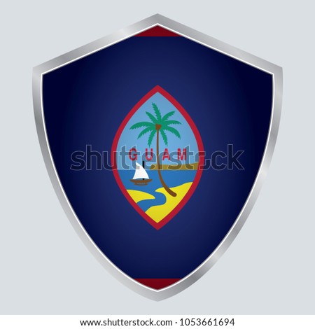 Guam Flag Vector Shield Icon . vector illustration . Shadow vector. gray background. 3d. eps10.