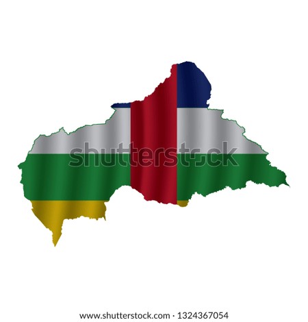 Central African Republic map with rippled flag on white illustration. Waving Fabric Flag Map of Central African Republic. Map of Africa. Vector White Background. Vector illustration eps10.