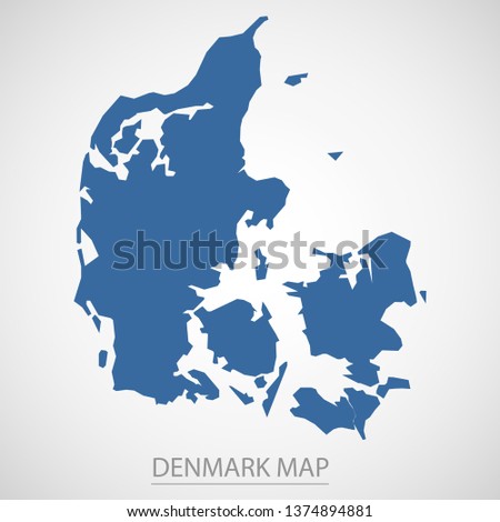 Denmark map. Blue Denmark map and Country name . Vector map on gray background. Symbol for your web site design map logo. app, ui, Travel vector eps10, concept Illustration.
