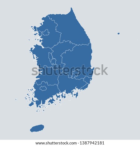 South Korea map on gray background vector, South Korea Map Outline Shape Blue on White Vector Illustration, High detailed Gray illustration map South Korea. Symbol for your web site design map logo.