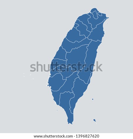 Taiwan map on gray background vector, Taiwan Map Outline Shape Blue on White Vector Illustration, High detailed Gray illustration map Taiwan. Asia map. Eps10.