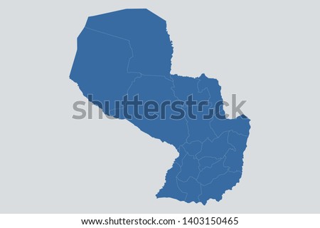 Paraguay map on gray background vector, Paraguay Map Outline Shape Blue on White Vector Illustration, High detailed Gray illustration map Paraguay. Symbol for your web site design map logo. app,eps10.