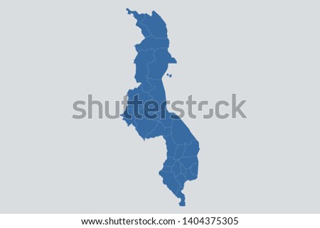 Malawi map on gray background vector, Malawi Map Outline Shape Blue on White Vector Illustration. Map of Africa. Symbol for your web site design map logo. app,ui. eps10.