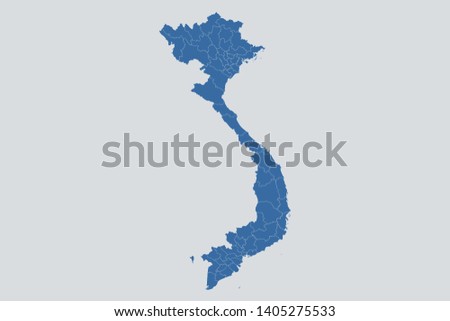 Vietnam map on gray background vector, Vietnam Map Outline Shape Blue on White Vector Illustration, Map of Asia. Symbol for your web site design map logo. app, ui, eps10.