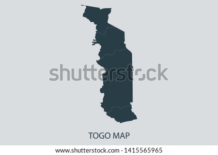 Togo map on gray background vector, Togo Map Outline Shape Gray on White Vector Illustration, Map with name. High detailed Gray illustration map Togo. Symbol for your web site design logo.