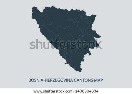 Bosnia and Herzegovina map on gray background vector, Bosnia and Herzegovina Map Outline Shape Gray on White Vector Illustration, Map with name. High detailed Gray illustration map Bosnia.