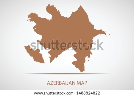 Azerbaijan map, brown color and country name. Map of Asia. Vector map on gray background. Symbol for your web site design map logo. app, ui, Travel vector eps10, concept Illustration.