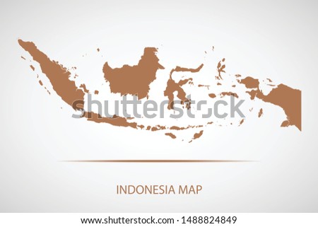 Indonesia map, brown color and country name. Map of Asia. Vector map on gray background. Symbol for your web site design map logo. app, ui, Travel vector eps10, concept Illustration.