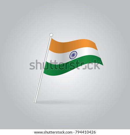 Mini paper flag India. Isolated Indian flag pointer on white background. With shadow below