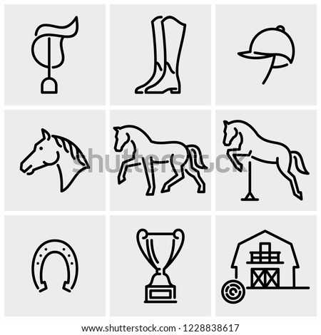 Equestrian icon set. Horses vector symbols. Equine sport elements.