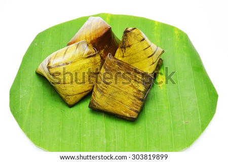 Thai dessert in banana leaf