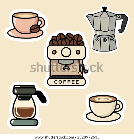 Coffee Elements Vector Set – Coffee Cups, Beans, and Accessories Illustrations 