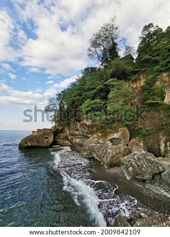 A place created for a holiday on the beach between the rocks in Trabzon Sürmene Çamburnu in the Black Sea. Stok fotoğraf © 