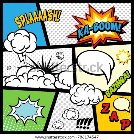 Comic speech bubbles. Comic Book page elements. Comic clouds effects collection. Vector graphic design illustration