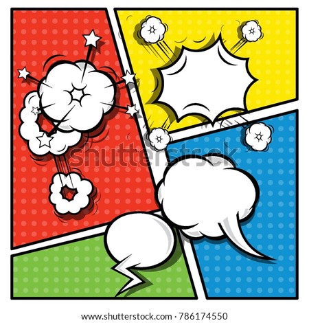 Comic speech bubbles. Comic Book page elements. Comic clouds effects collection. Vector graphic design illustration