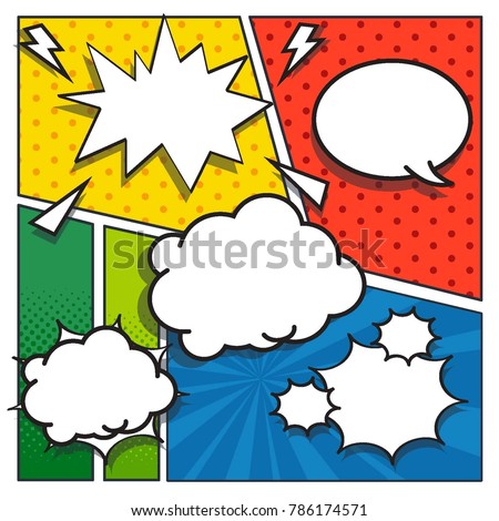 Comic speech bubbles. Comic Book page elements. Comic clouds effects collection. Vector graphic design illustration