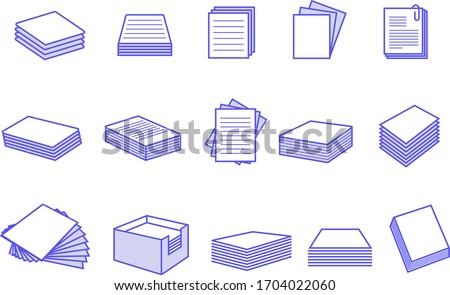 Paper stack icon set. Paper icon. File icon.