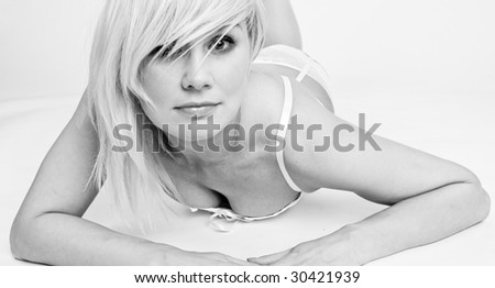 sexy female fashion model  wearing white lingerie corset