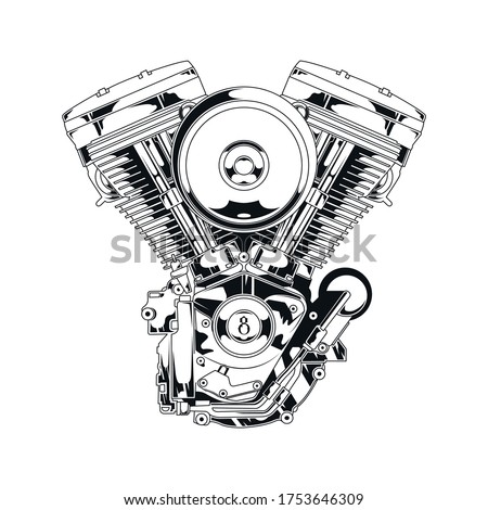 V-twin Engine Premium Vector Illustation Black And White