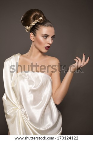 beautiful girl in white greek style dress